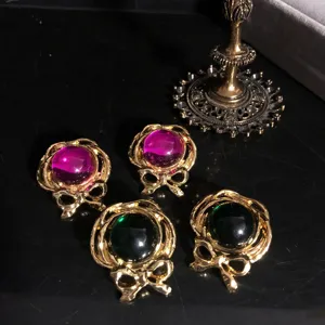 Retro Palast Stil Schleife Glas Ohrstecker Elegant Luxus Metall Legierung Ohrringe Damen Mode Schmuck Geschenk