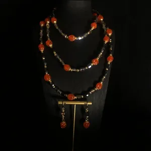Vintage kuerbis glasperlen lange kette und ohrringe set elegante retro pullover kette schmuck