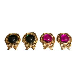 Vintage Hofstil Schleife Ohrringe mit farbigen Glasedelsteinen elegante Luxus Mode Schmuck