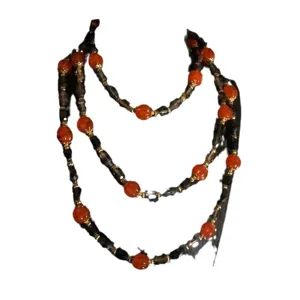 Vintage mehrsträngige Kürbis Glasperlen lange Halskette elegante Pulswärmerkette Damen.