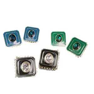 Boucles d'oreilles clous émaillées géométriques style cour vintage épingle argent 925.