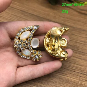 Vintage Halbmond Strass Ohrclips Luxus Designer Schmuck Set fuer Damen elegant neu.