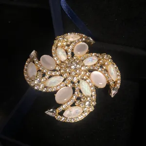 Vintage Luxus Strass Kristall Brosche Pin, elegantes goldfarbenes Blumen Design Schmuck.