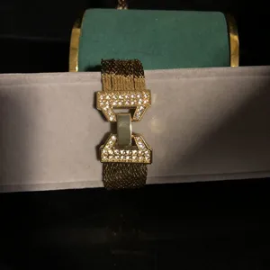 Gold-plated multi-strand chain bracelet with sparkling rhinestone clasp for women fashion