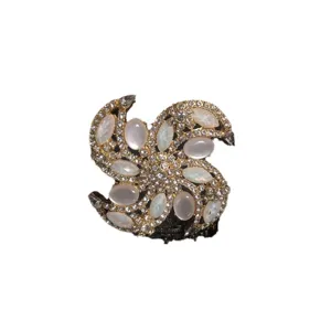 Vintage goldfarbene Strass Opal Brosche, elegante spiralförmige Kristall Modeschmuck Damen