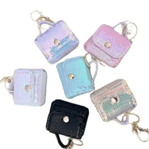 Glittery sequin leather mini coin purse keychain pendants for earphones in various colors
