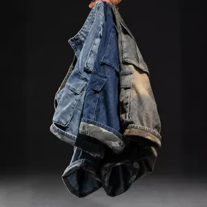 Men's denim cargo shorts multi-pocket six-point loose casual plus size streetwear