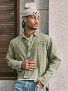 Heren losse korte denim jas lente nieuw lichtgroen casual stijlvolle bovenkleding.