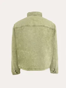 Lichtgroene heren denim jas loose korte non-stretch spijkerjas, achterkant detailweergave.