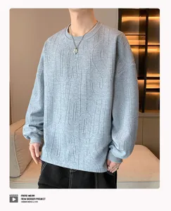 Men casual crewneck sweatshirt loose fit long sleeve textured pullover stylish streetwear top