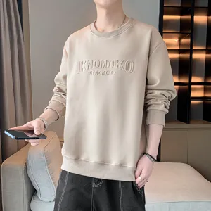 Men's Heavyweight Crewneck Sweatshirt Autumn Winter Casual Loose Long Sleeve Pullover With Embossed Letter Design