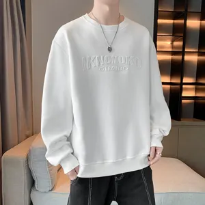 Men heavyweight crewneck sweatshirt autumn winter loose casual solid white pullover top