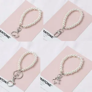 Bracelet de Téléphone en Perles Artificielles Porte-clés Fermoir en Alliage de Zinc Mignon Charme de Sac Anneau de Clé Cadeau de Bijoux pour Femmes