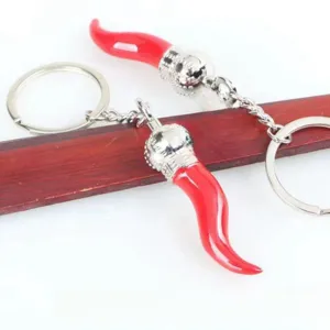 Red chili keychain alloy metal pendant cute creative bag charm car key ring accessory gift