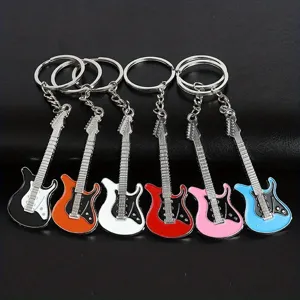 Creative Metal Guitar Keychain Multi Color Music Instrument Pendant Key Ring Fashion Bag Hanging Ornament Jewelry Gift