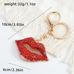 Red Rhinestone Lips Keychain Metal Bling Car Key Ring Bag Pendant Fashion Gift 10cm Charm