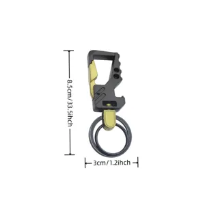 Metal multi-functional car keychain pendant with carabiner design, detail view showing size.