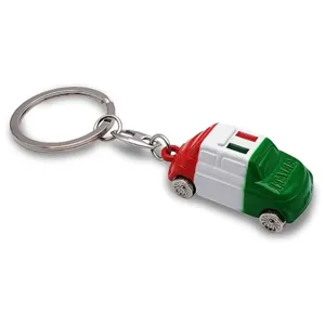 Metal keychain featuring a retro Italian flag car pendant, detailed enamel finish.