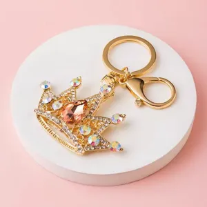 Crown Rhinestone Keychain Metal Gold Plated Sparkling Crystal Bag Charm Car Key Ring Pendant Fashion Jewelry Gift