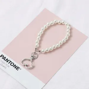 Joli bracelet de perles pour téléphone avec fermoir cœur en métal porte-clés élégant