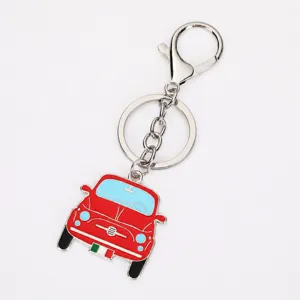 Classic red mini car metal keychain with Italian flag style, stylish bag charm and key ring.