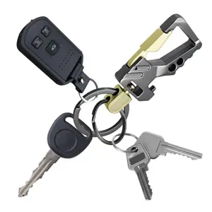 Men metal car keychain multi-functional carabiner keyring waist hanging pocket gadget set