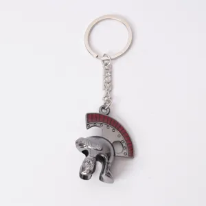 Retro Roman soldier helmet metal keychain, vintage style custom key ring accessory for daily use.