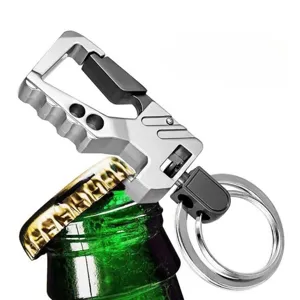 Multi-functional metal carabiner keychain and bottle opener tool for men's daily use
