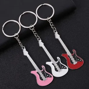 Creative metal guitar keychain, multi-color guitar pendant keyring, fashion accessory.