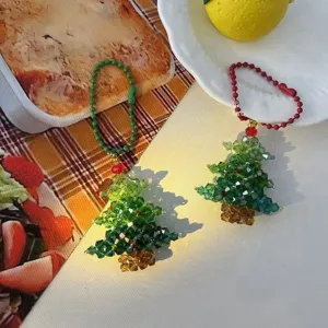 Porte-clés arbre de Noël en perles de cristal fait main pendentif de sac décoration auto