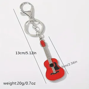 Metal guitar keychain with red finish, detailed bag pendant and practical keyring charm.