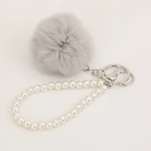 Cute rex rabbit fur ball pearl bracelet keychain for bags and cars, soft plush ornament.