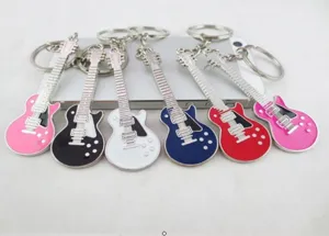 Metal electric guitar keychain set, creative multi-color keyring pendant, fashion bag accessory.