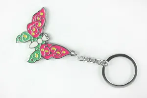 Colorful enamel butterfly metal keychain detail, creative animal keyring pendant ornament.