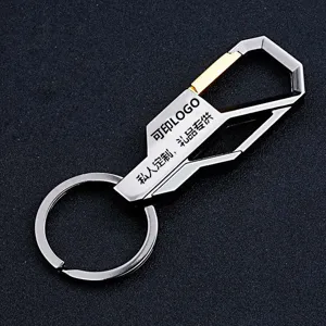Metal carabiner keychain detail showcasing durable alloy construction and sleek modern design.