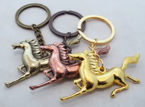 Metal horse keychain set, creative bronze copper gold key rings, zodiac animal bag charm gift.