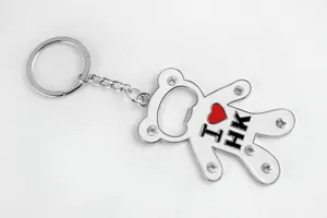 Porte-clés ours en métal créatif avec décapsuleur et strass, beau cadeau souvenir.