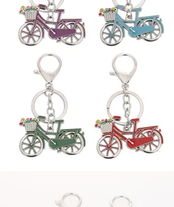 Metal bicycle keychain, cute cartoon bike key ring holder, creative metal bag pendant.