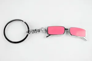 Cute pink sunglasses metal keychain stylish bag charm ring for keys and accessories