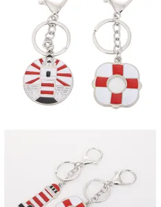 Llavero de metal con colgantes de faro y salvavidas rojo y blanco, regalo creativo.