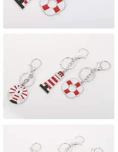 Set de llavero náutico de metal con faro y salvavidas, diseño rojo y blanco creativo para regalo.