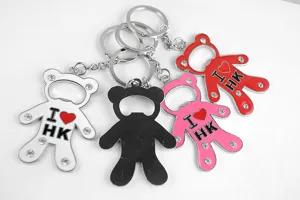 Porte-clés créatif en métal en forme d'ours avec strass et décapsuleur, beau cadeau souvenir.