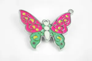 Metal butterfly pendant charm, colorful enamel keychain accessory for DIY jewelry making.