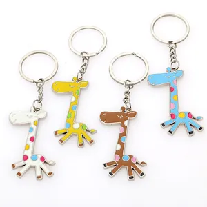 Cute giraffe metal keychain set, colorful enamel keyring for bag and keys accessories.