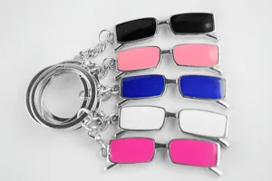 Metal sunglasses keychain set, creative metal charms with colorful enamel frames and key rings.