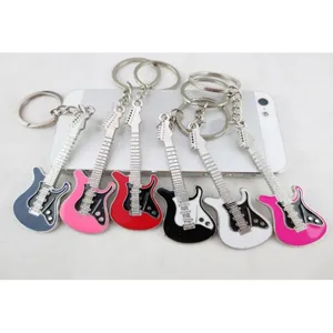Metal guitar keychain multi-color set, creative fashion backpack metal pendant accessory.