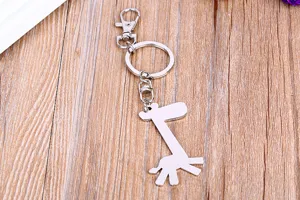 Zinc alloy giraffe keychain with ring and clasp, stylish metal bag charm pendant.