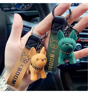French bulldog cartoon keychain cute dog car key pendant and bag charm accessory details
