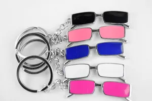 Creative metal sunglasses keychain set, colorful enamel mini glasses key ring, stylish bag charm.