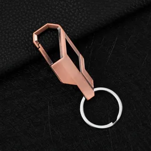 Metal car keychain with modern rose gold and silver dual-tone finish detail shot.